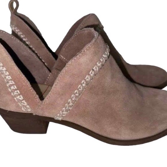 Sole Society Suede Bootie Stacked Heel Braided Trim Slip on Boho Valentine - Picture 5 of 8